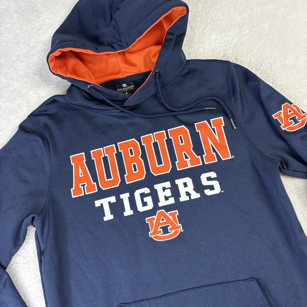 Auburn Tigers Hooded Sweatshirt Mens S Blue Orange Logos Pocket Colosseum